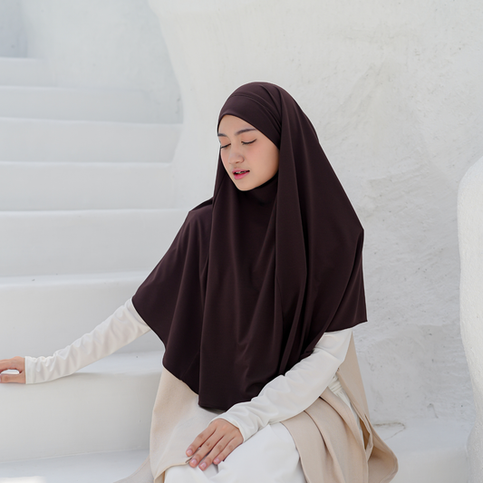 Aisha French Khimar Syari Instan Jersey Mahogany