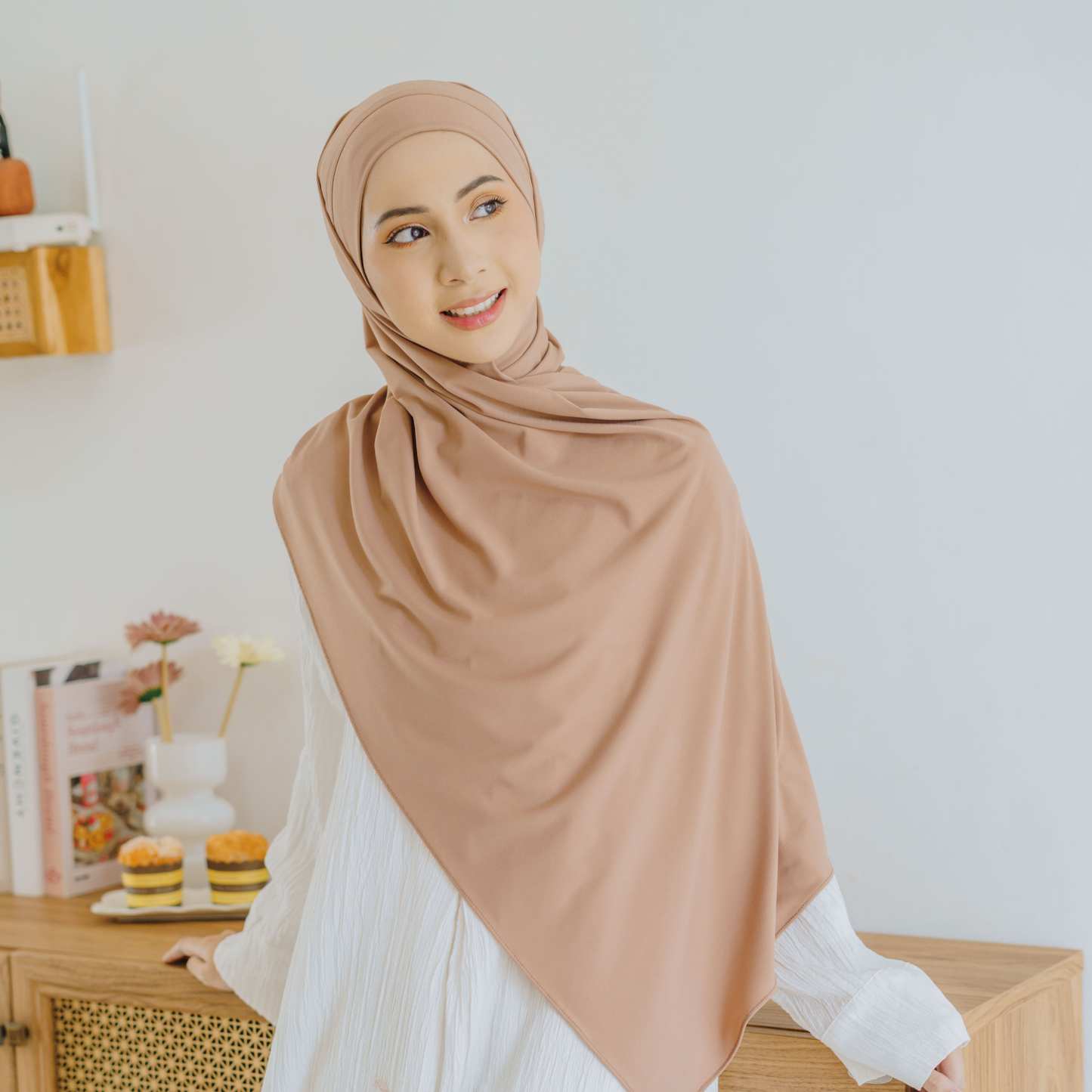 Ameera Pashmina Tali Instan Jersey Mocca