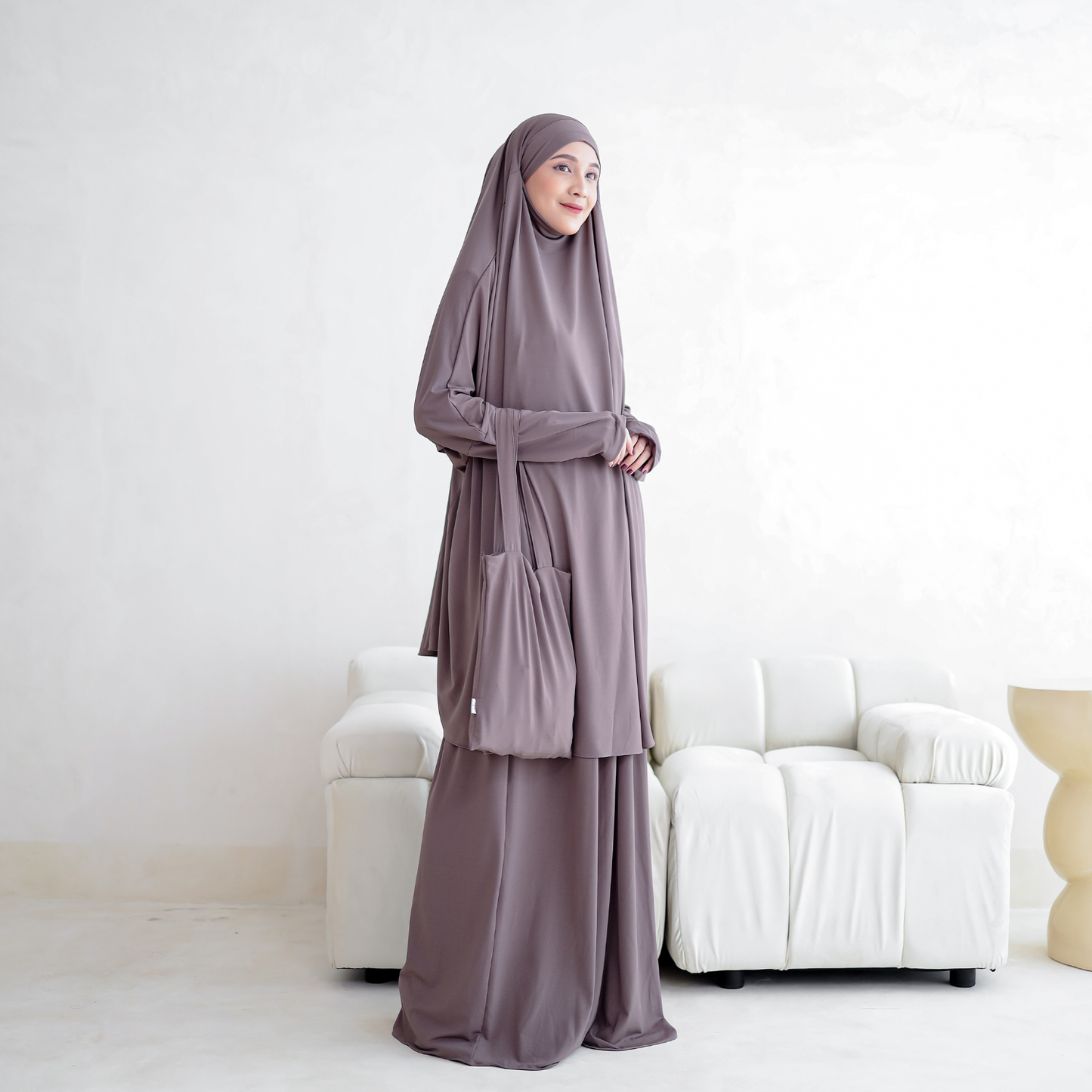 Shafeera Mukena Multifungsi Umroh Haji Jersey Khaki