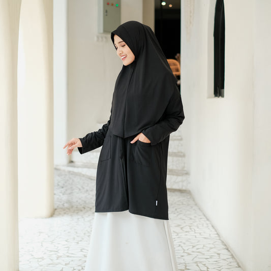 Gamila Hijab Cardigan Instan Jersey Hitam