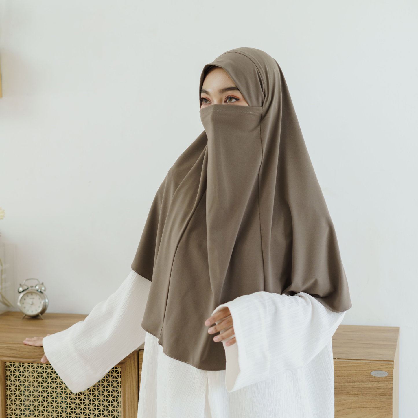 Aisha French Khimar Syari Instan Jersey Khaki