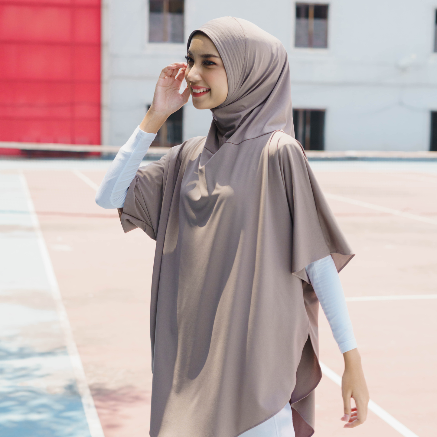 Qaila Hijab Sport Lengan Instan Jersey Khaki