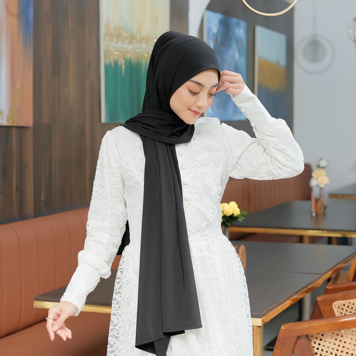 Aleeya Pashmina Instan Jersey Hitam