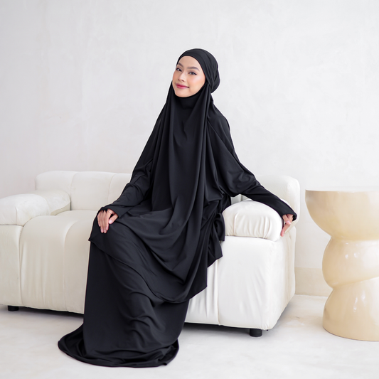 Shafeera Mukena Multifungsi Umroh Haji Jersey Hitam