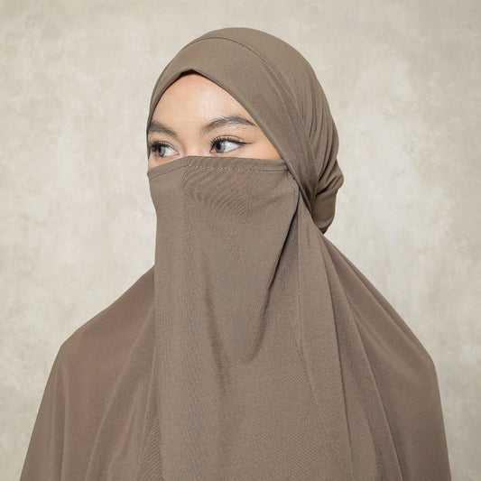 Aisha French Khimar Syari Instan Jersey Khaki