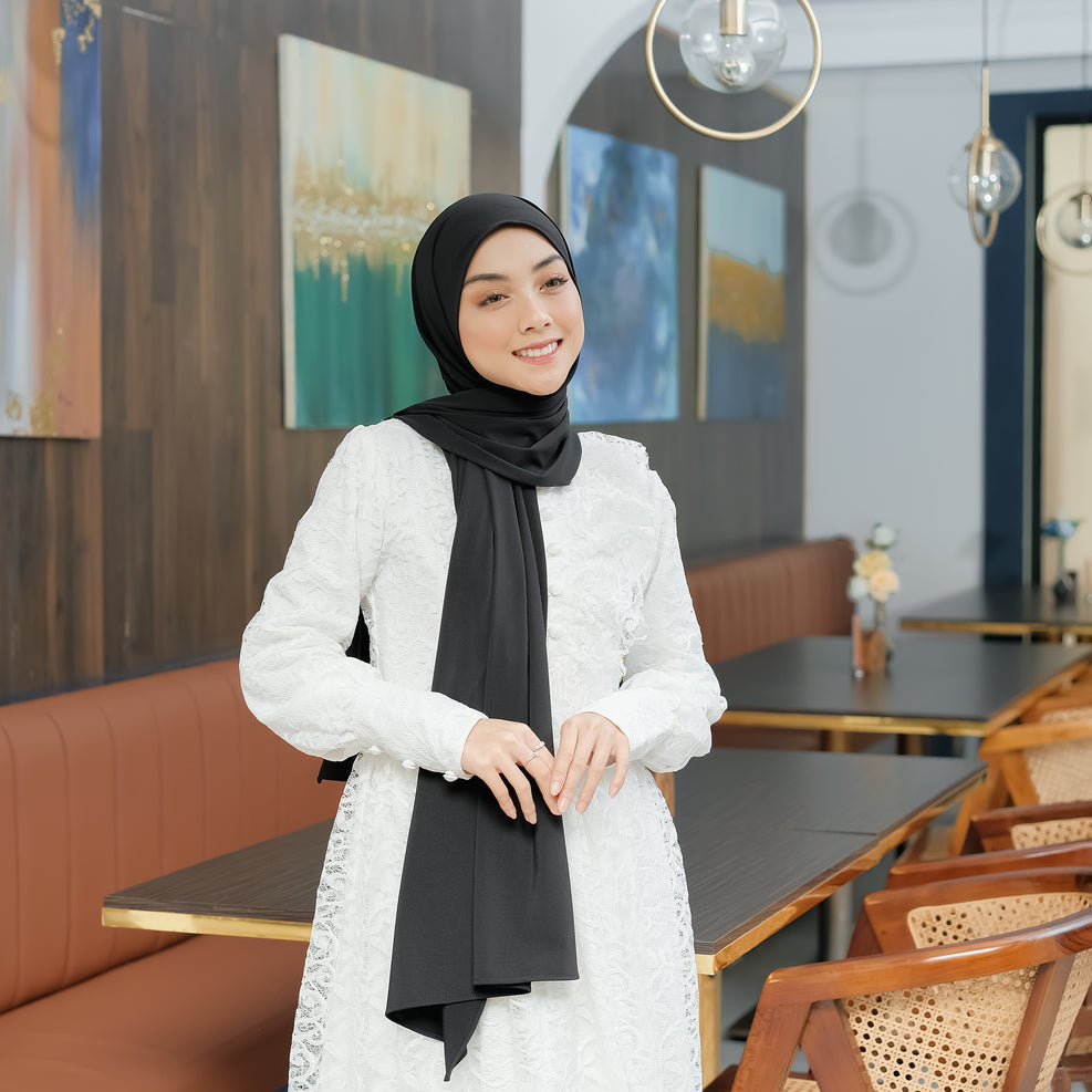Aleeya Pashmina Instan Jersey Hitam - Demar Hijab
