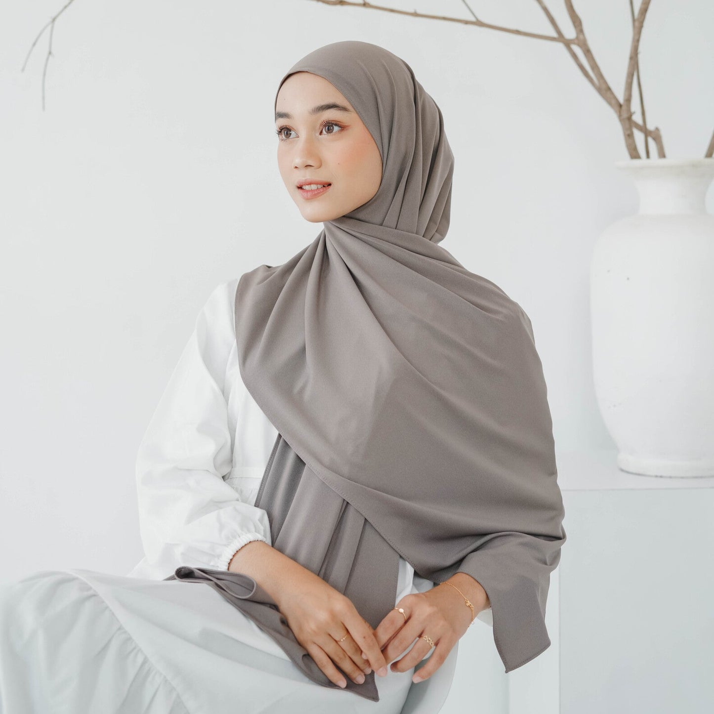 Aleeya Pashmina Instan Jersey Khaki - Demar Hijab