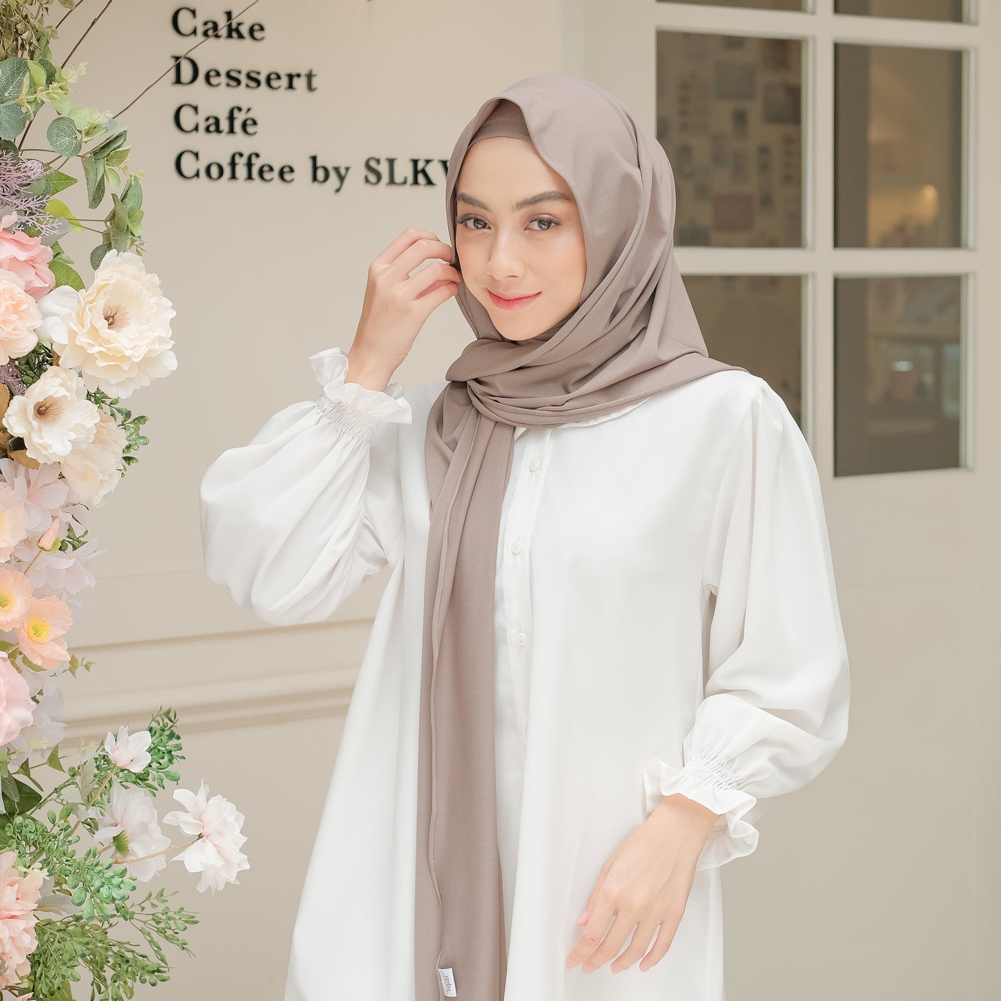 Senna Pashmina Inner 2in1 Jersey Khaki - Demar Hijab