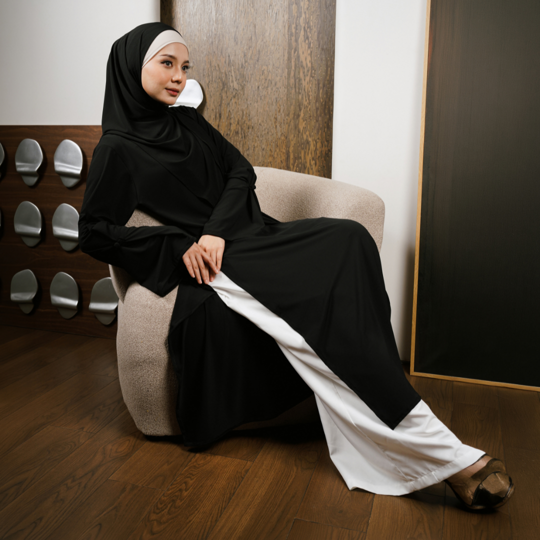 Rahma Split Abaya Haji Umroh Jersey Hitam
