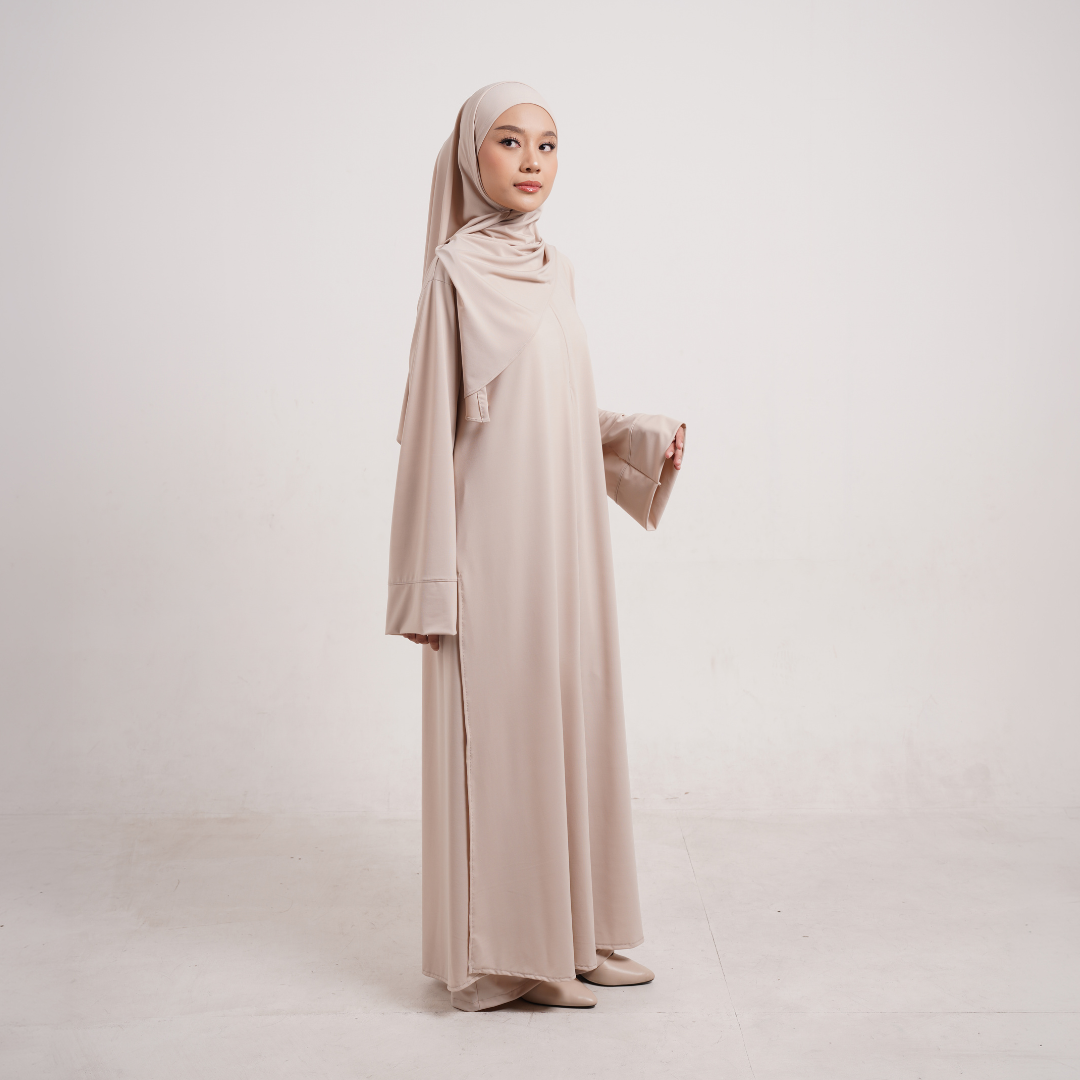 Saira One Set Abaya & Celana Muslimah Jersey Cream