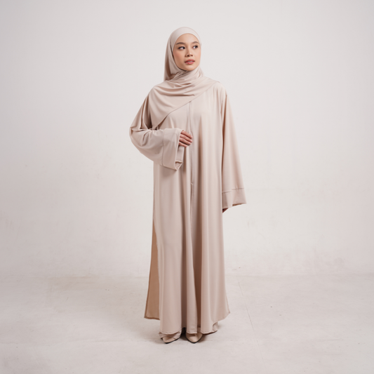 Saira One Set Abaya & Celana Muslimah Jersey Cream