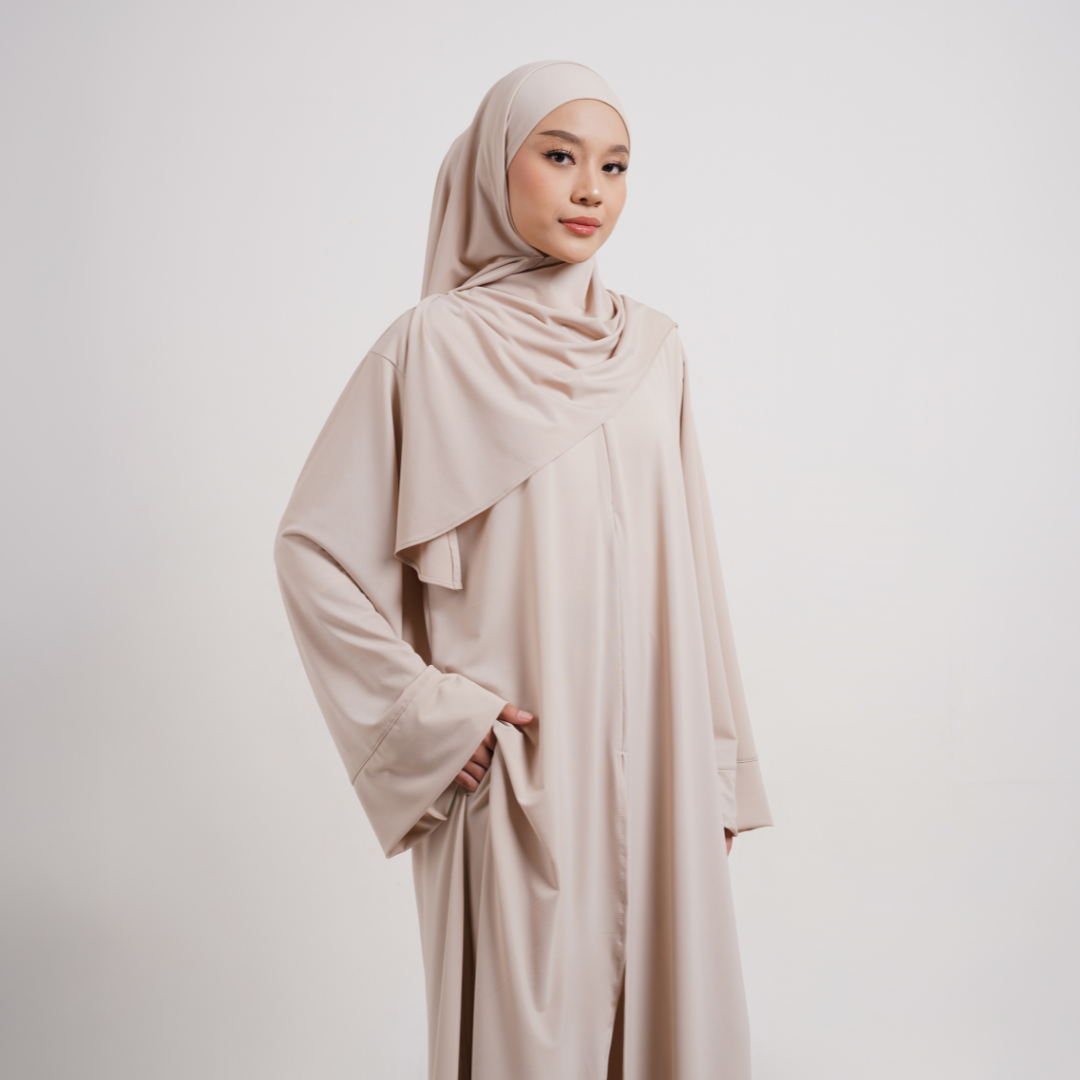 Saira One Set Abaya & Celana Muslimah Jersey Cream