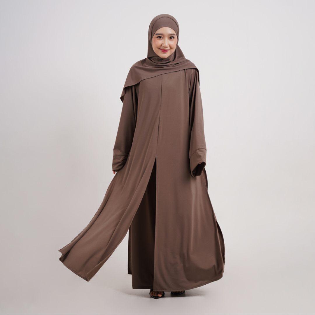 Saira One Set Abaya & Celana Muslimah Jersey Khaki