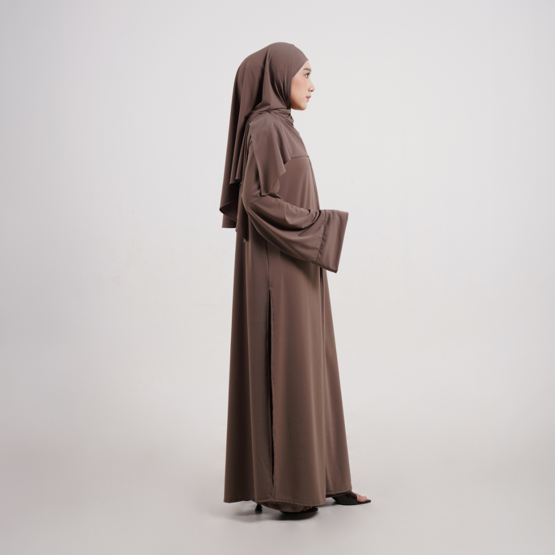 Saira One Set Abaya & Celana Muslimah Jersey Khaki