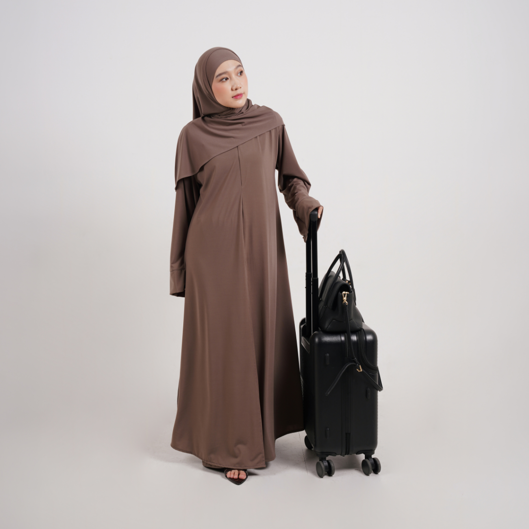 Saira One Set Abaya & Celana Muslimah Jersey Khaki