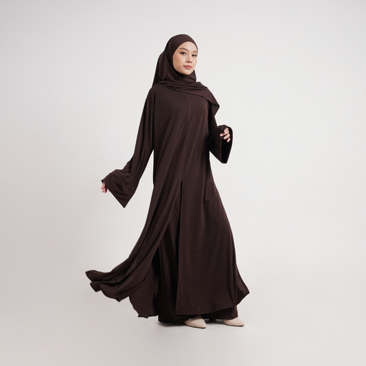 Saira One Set Abaya & Celana Muslimah Jersey Mahogany