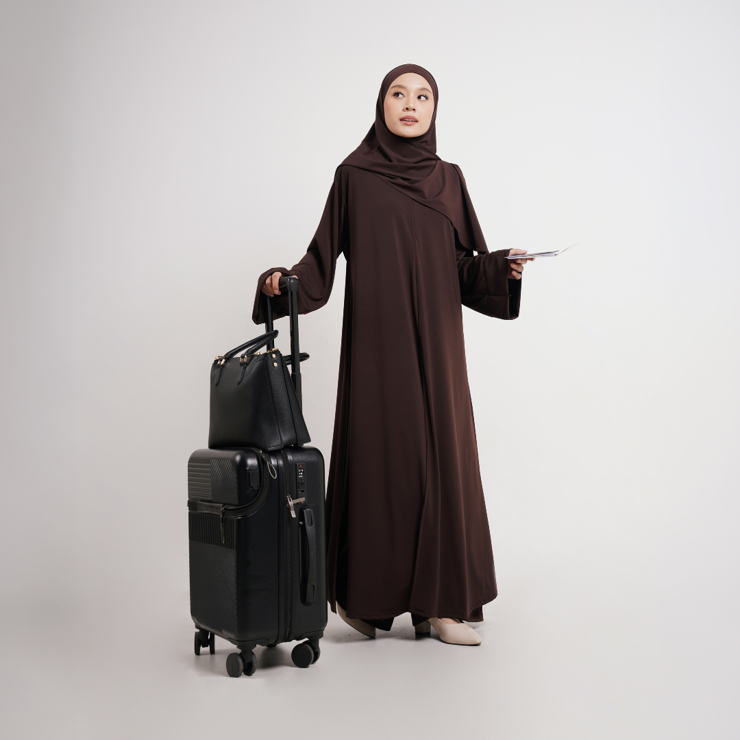 Saira One Set Abaya & Celana Muslimah Jersey Mahogany