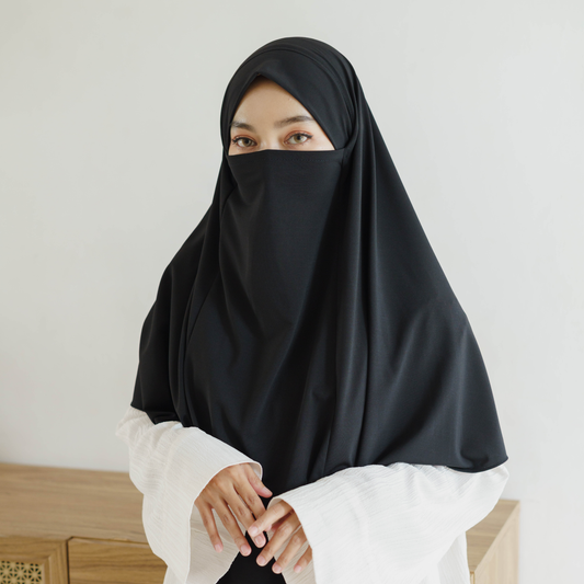 Aisha French Khimar Syari Instan Jersey Hitam