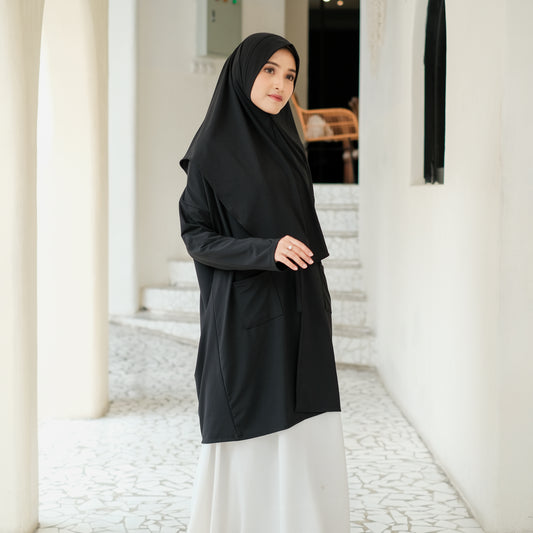 Gamila Hijab Cardigan Instan Jersey Hitam