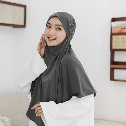 Aisha French Khimar Syari Instan Jersey Abu
