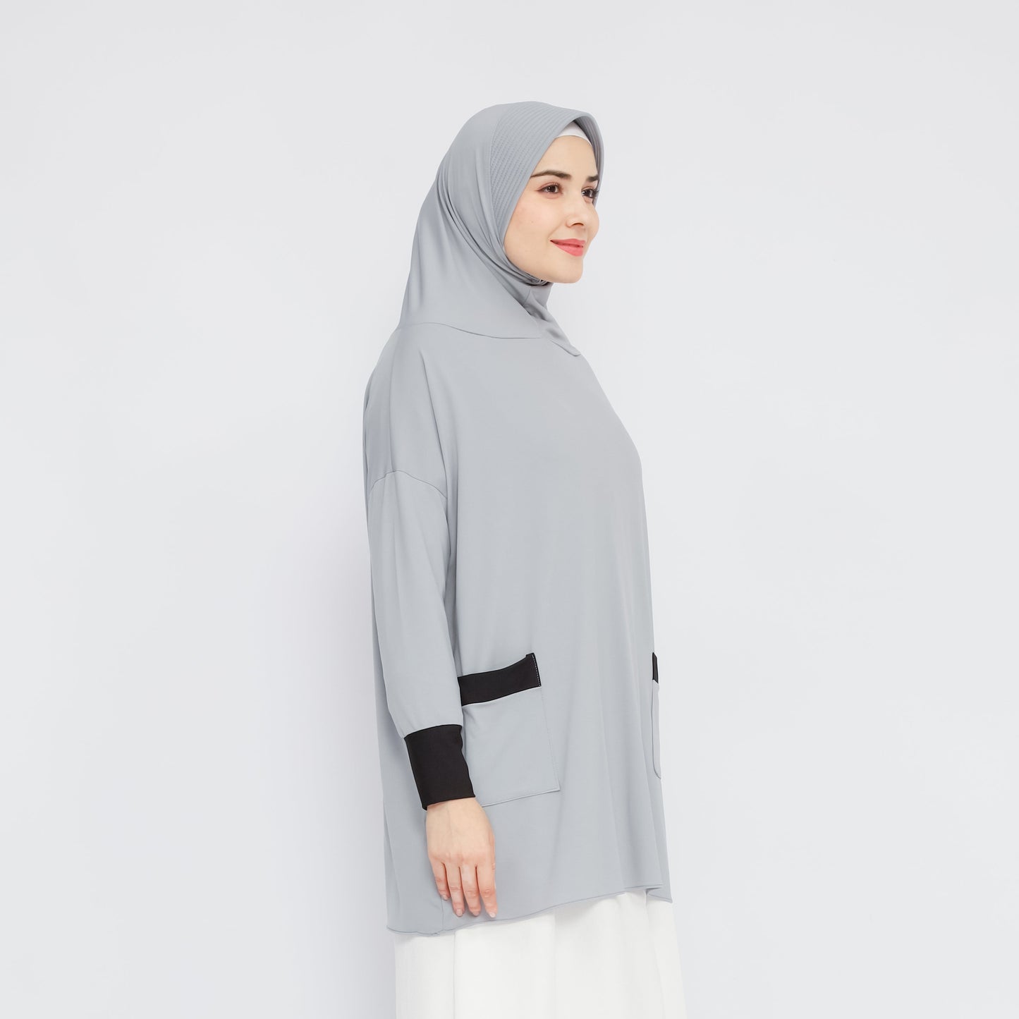 Hadhira Hijab Lengan Instan Jersey Abu