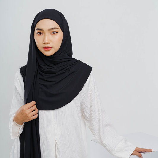 Amina Pashmina Inner Oval Jersey Hitam