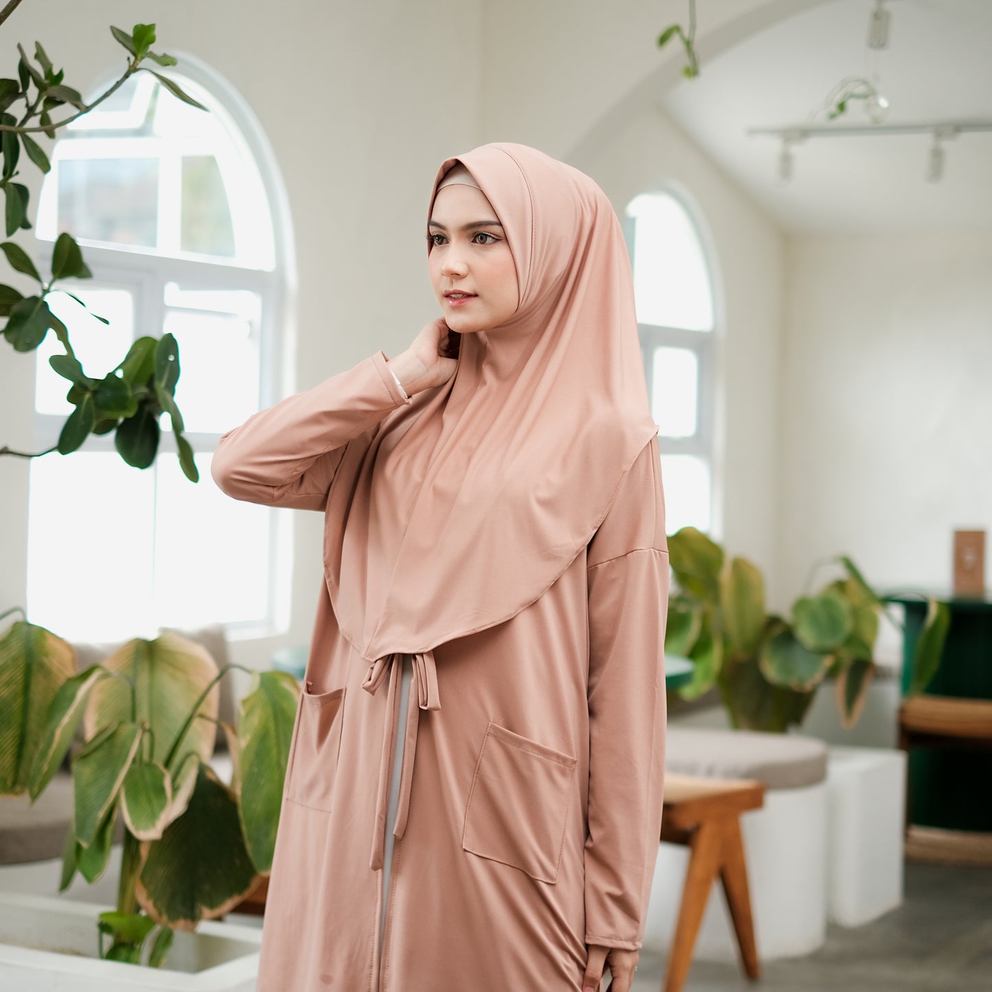 Gamila Hijab Cardigan Instan Jersey Mocca