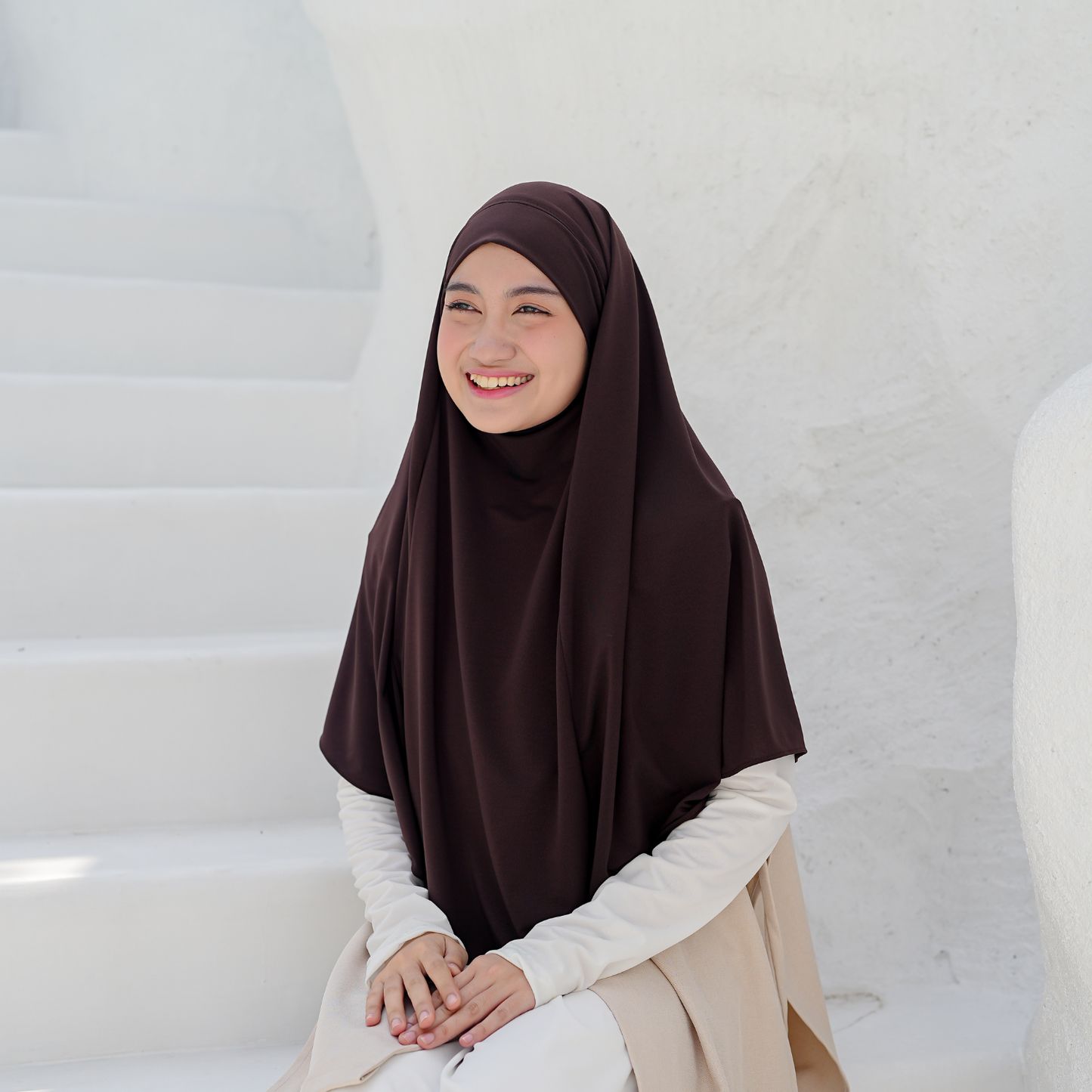 Aisha French Khimar Syari Instan Jersey Mahogany