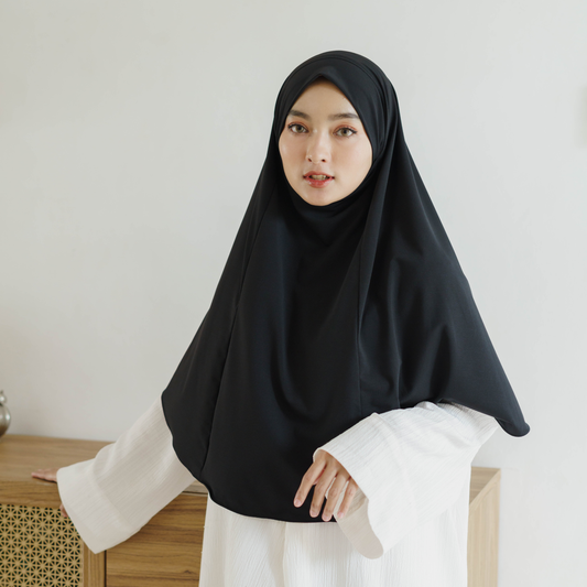 Aisha French Khimar Syari Instan Jersey Hitam