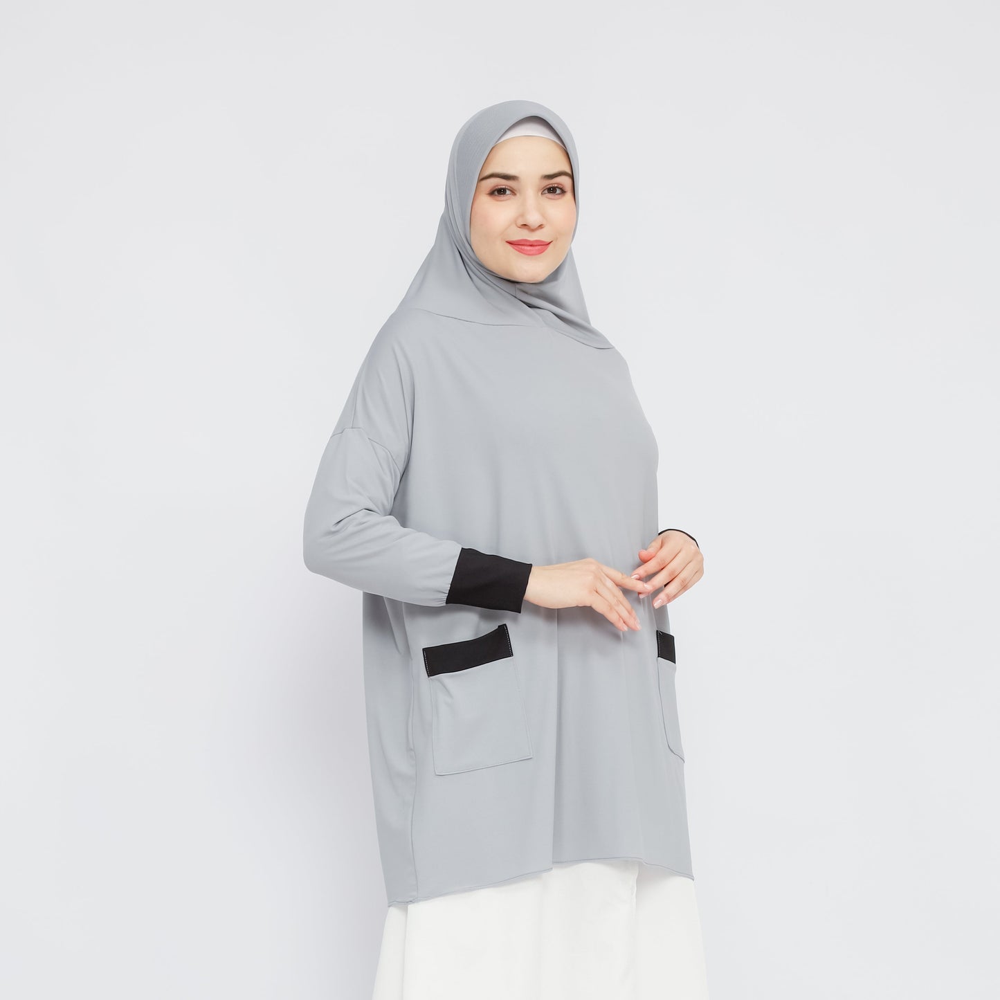 Hadhira Hijab Lengan Instan Jersey Abu