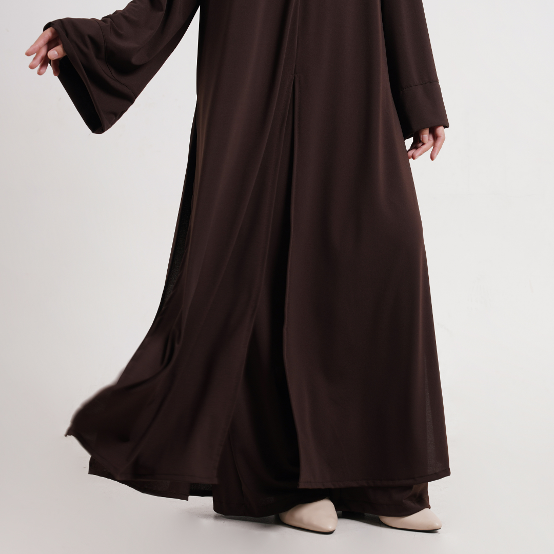 Saira One Set Abaya & Celana Muslimah Jersey Mahogany