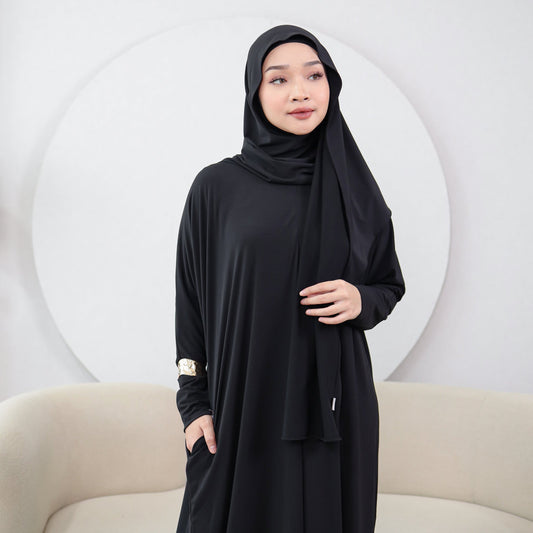 Zahra Abaya Haji Umroh Jersey Hitam - Demar Hijab