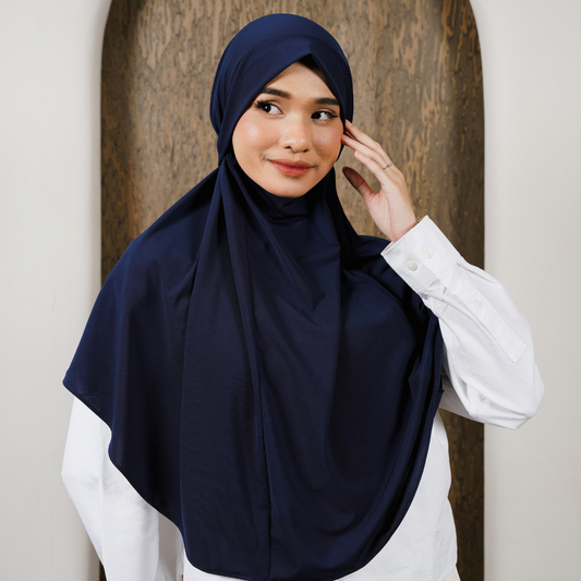 Aisha French Khimar Syari Instan Jersey Navy