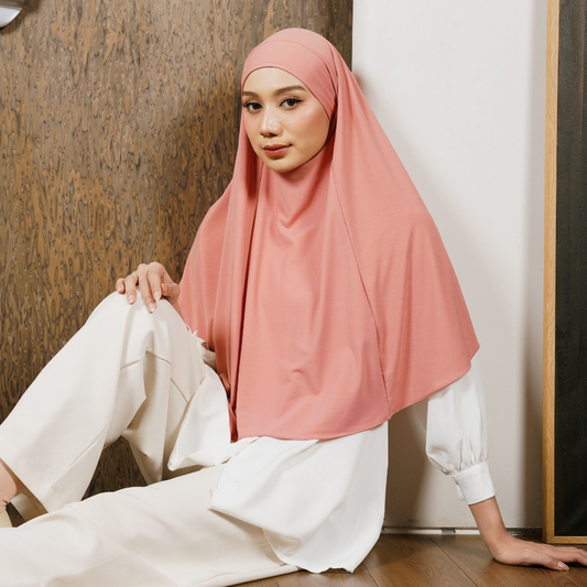 Aisha French Khimar Syari Instan Jersey Peach