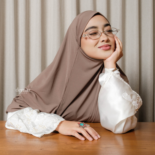 Aisha French Khimar Syari Instan Jersey Khaki