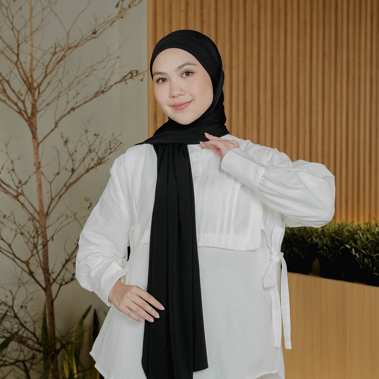 Ameera Pashmina Tali Instan Jersey Hitam