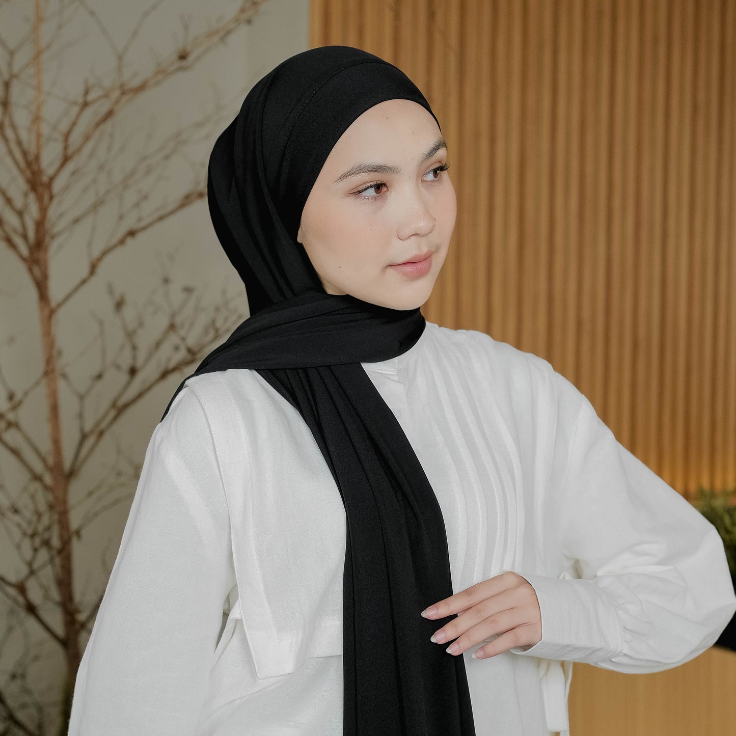Ameera Pashmina Tali Instan Jersey Hitam