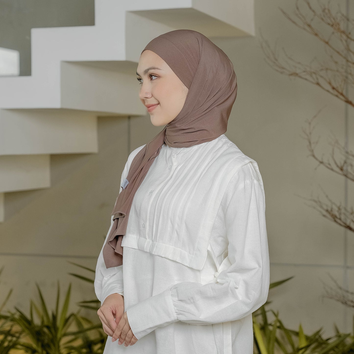 Ameera Pashmina Tali Instan Jersey Khaki