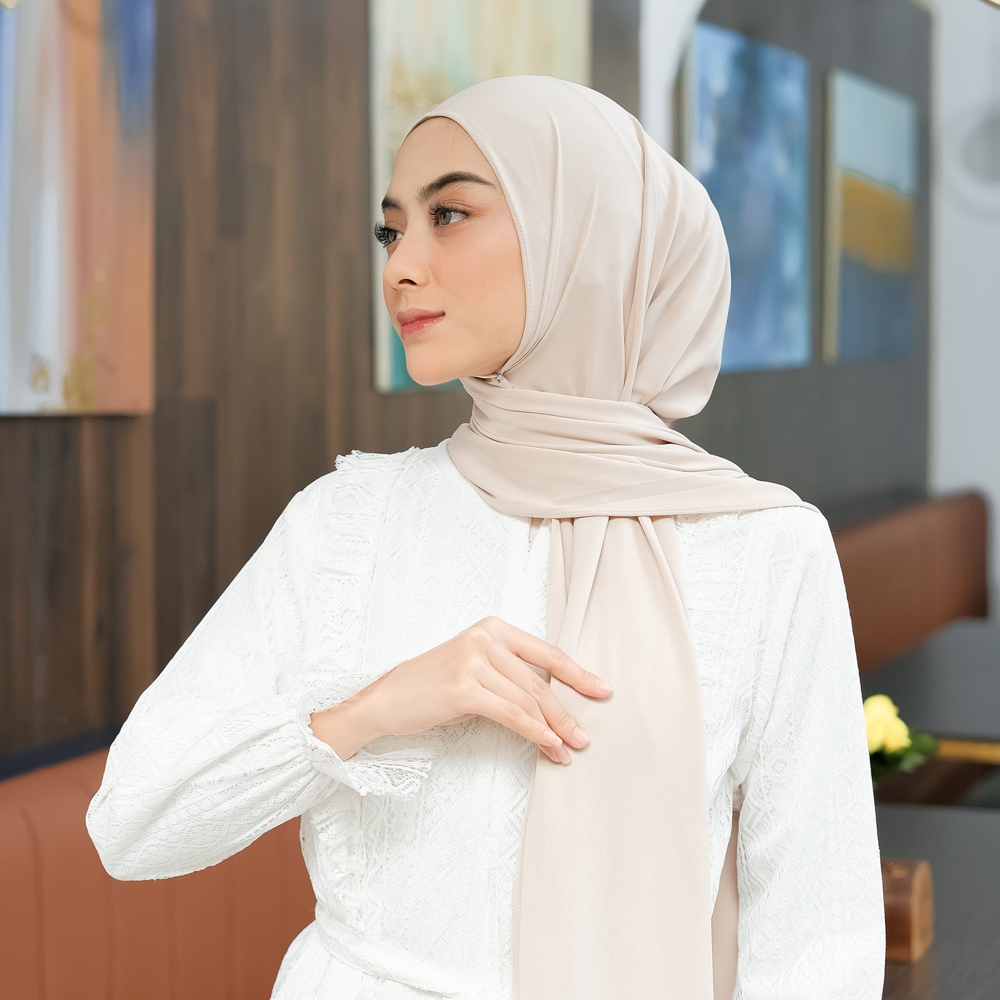 Aleeya Pashmina Instan Jersey Cream