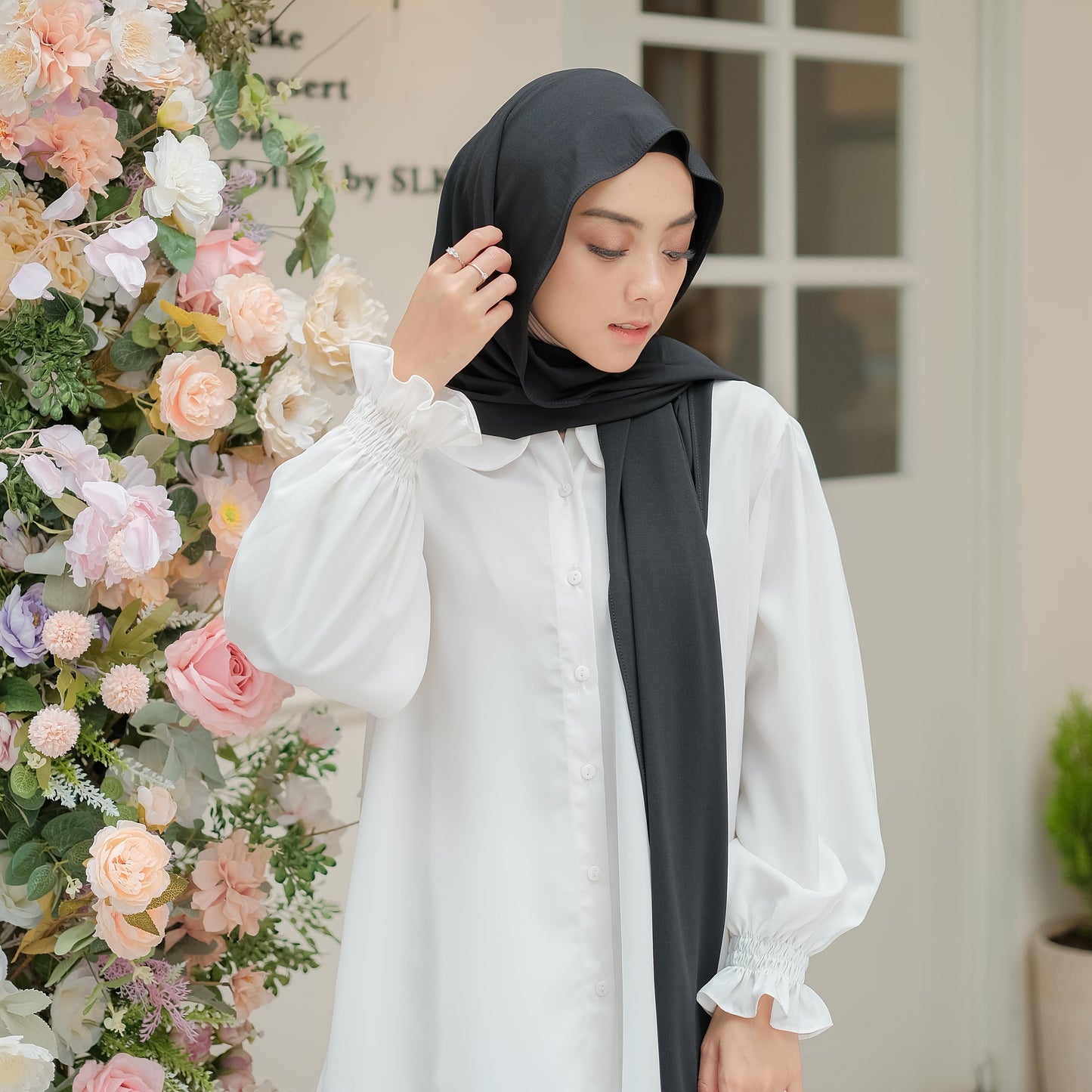 Senna Pashmina Inner 2in1 Jersey Hitam