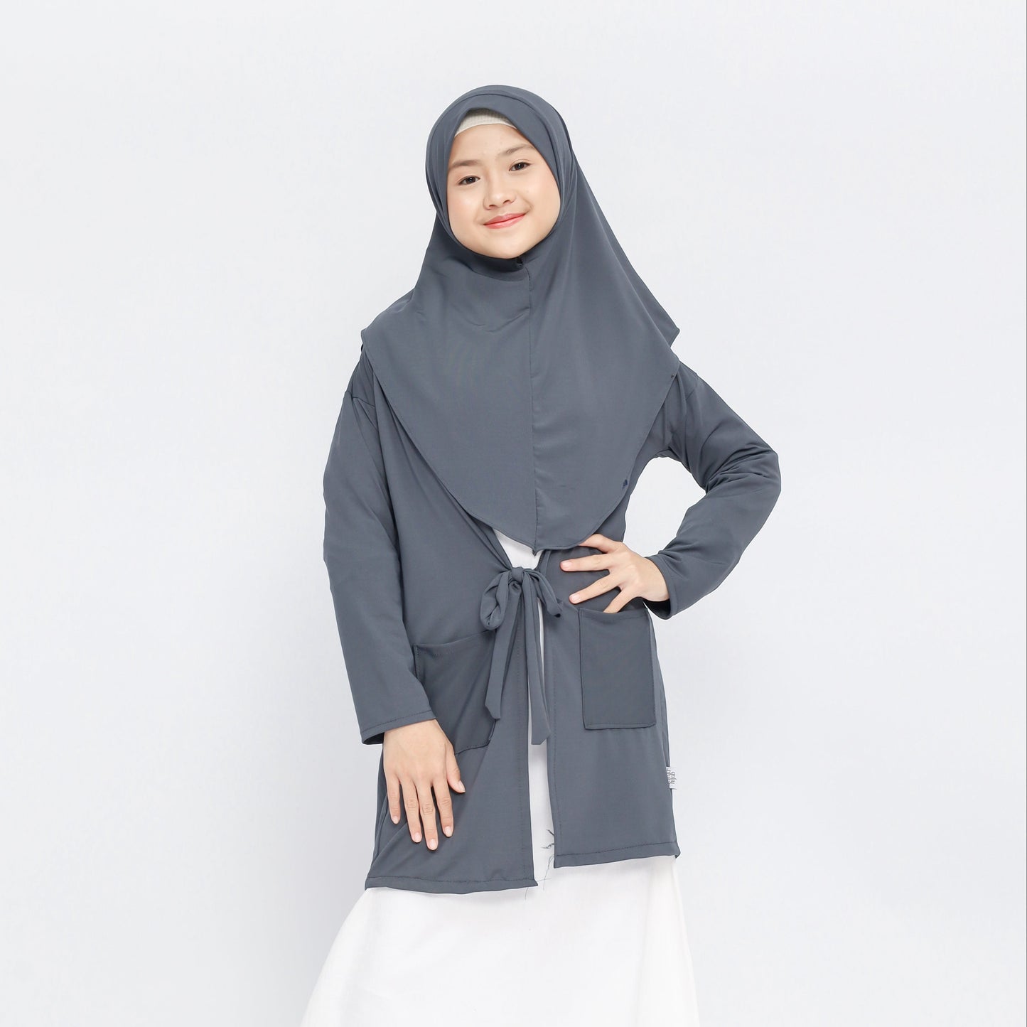 Zanna Hijab Cardigan Anak Jersey Abu