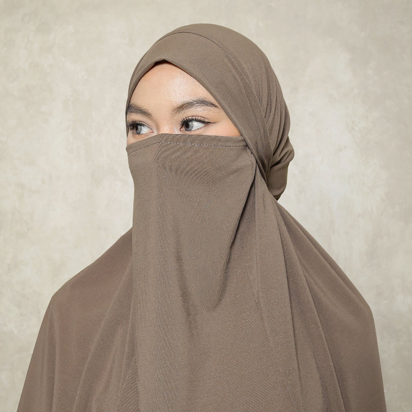 Aisha French Khimar Syari Instan Jersey Khaki