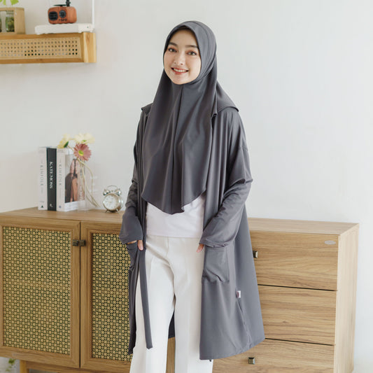 Gamila Hijab Cardigan Instan Jersey Abu - Demar Hijab