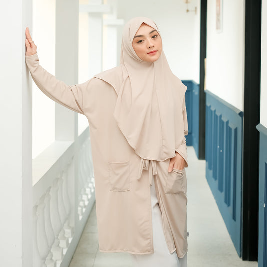 Gamila Hijab Cardigan Instan Jersey Cream - Demar Hijab
