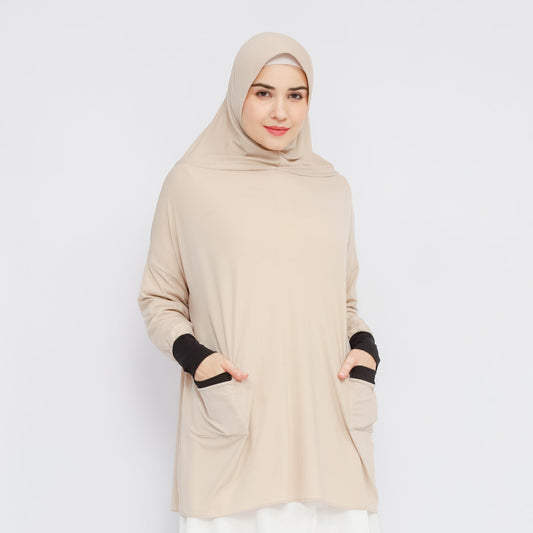 Hadhira Hijab Lengan Instan Jersey Cream - Demar Hijab