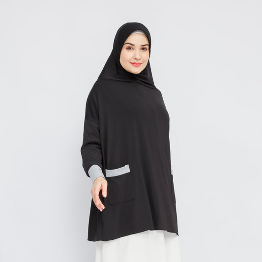Hadhira Hijab Lengan Instan Jersey Hitam - Demar Hijab