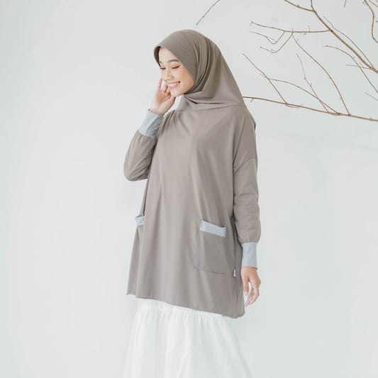 Hadhira Hijab Lengan Instan Jersey Khaki - Demar Hijab