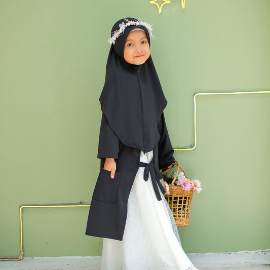 Zanna Hijab Cardigan Anak Jersey Hitam - Demar Hijab