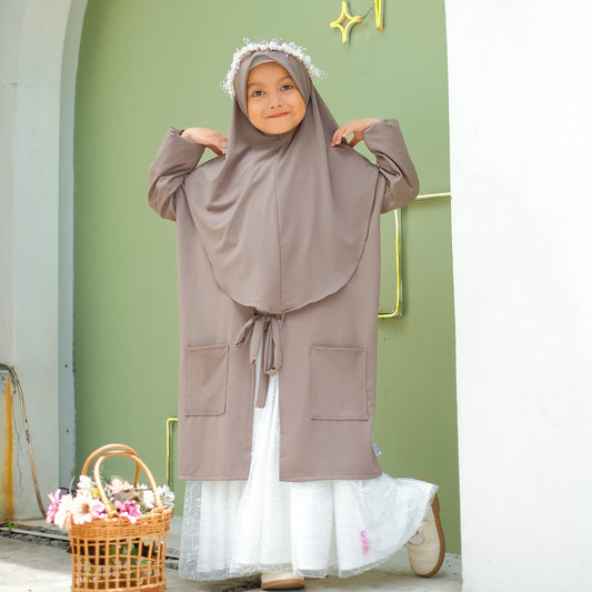 Zanna Hijab Cardigan Anak Jersey Khaki - Demar Hijab