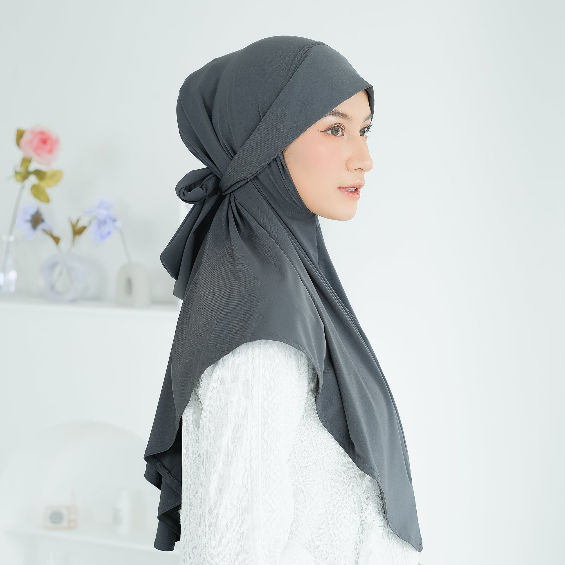 Naira Hijab Tali Pet Instan Jersey Abu - Demar Hijab